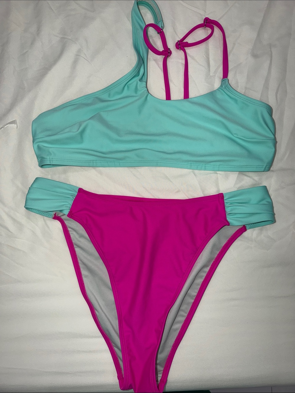 Turquoise & Hot Pink Two-Piece Bikini Set